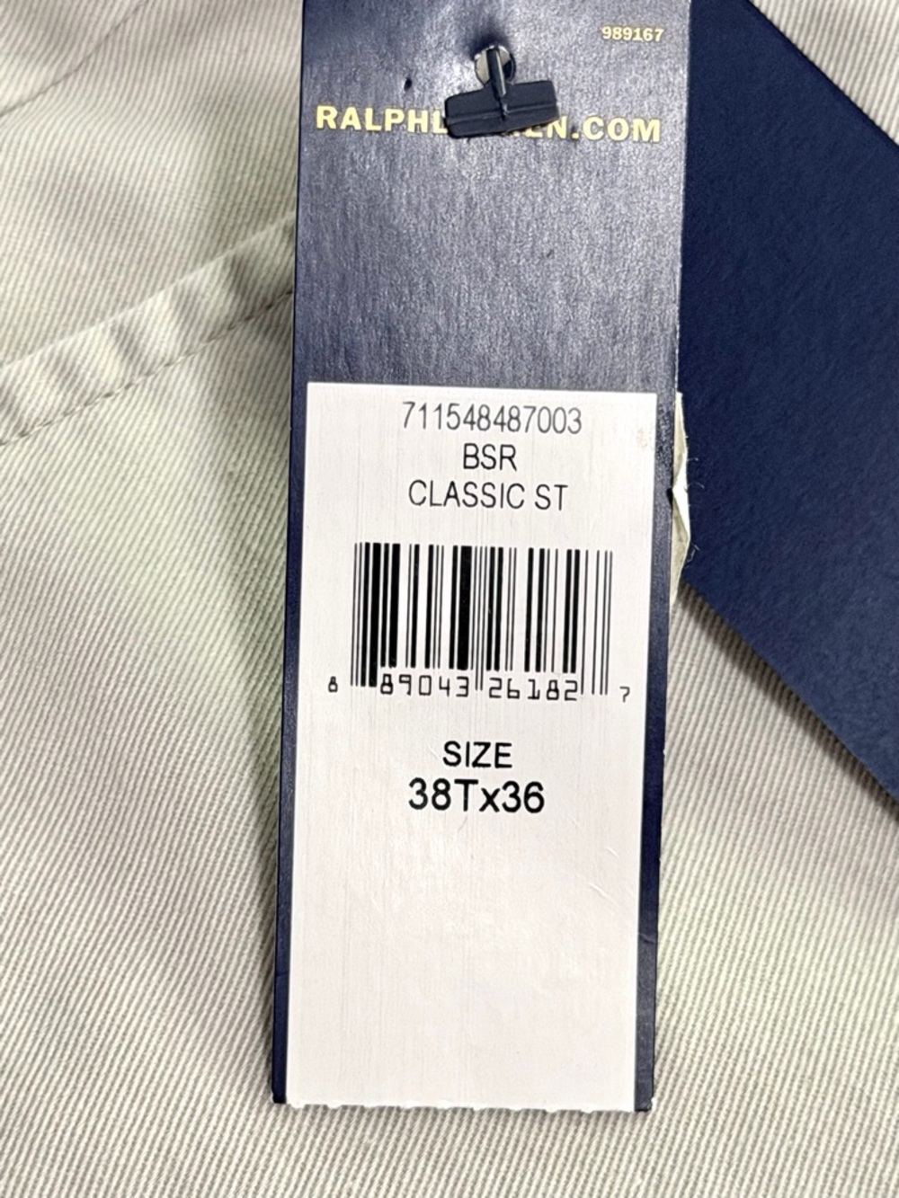 Polo Ralph Lauren Pants Beige Classic Fit Chino Straight Flat Front Size 38x36 - Picture 8 of 8